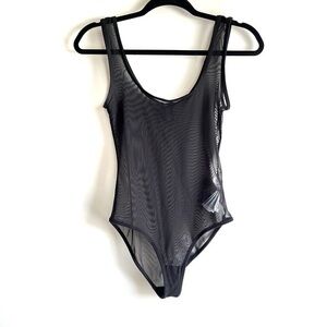 Forever 21 Black Mesh Scoop Neck Sleeveless Leotard Size Small